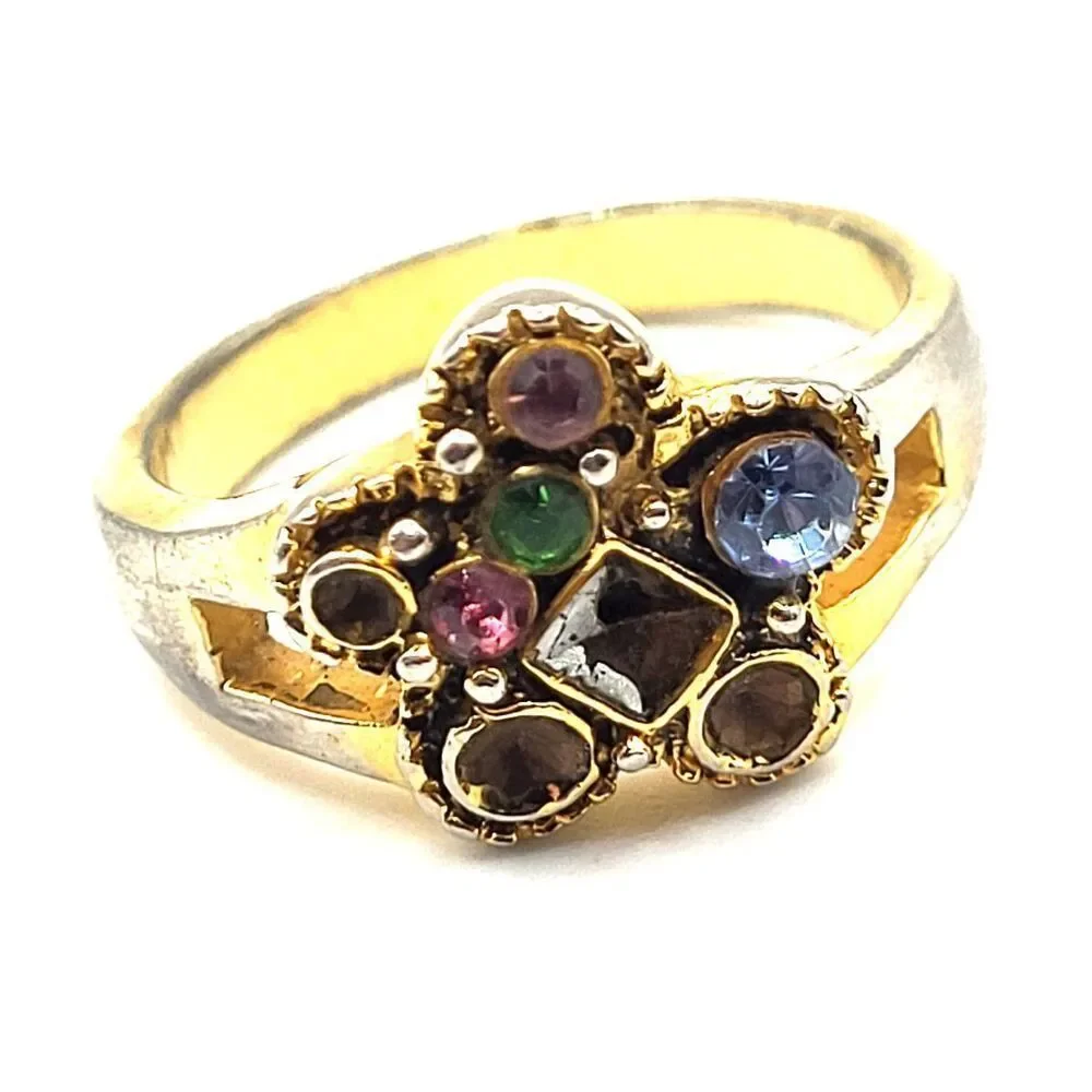 14k Vermeil Gemstone Flower Ring Size 7.75 missing stones